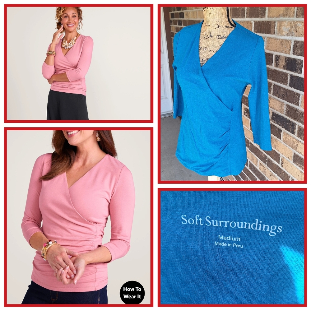 NWOT SOFT SURROUNDINGS 3/4" Sleeve Faux Wrap Top